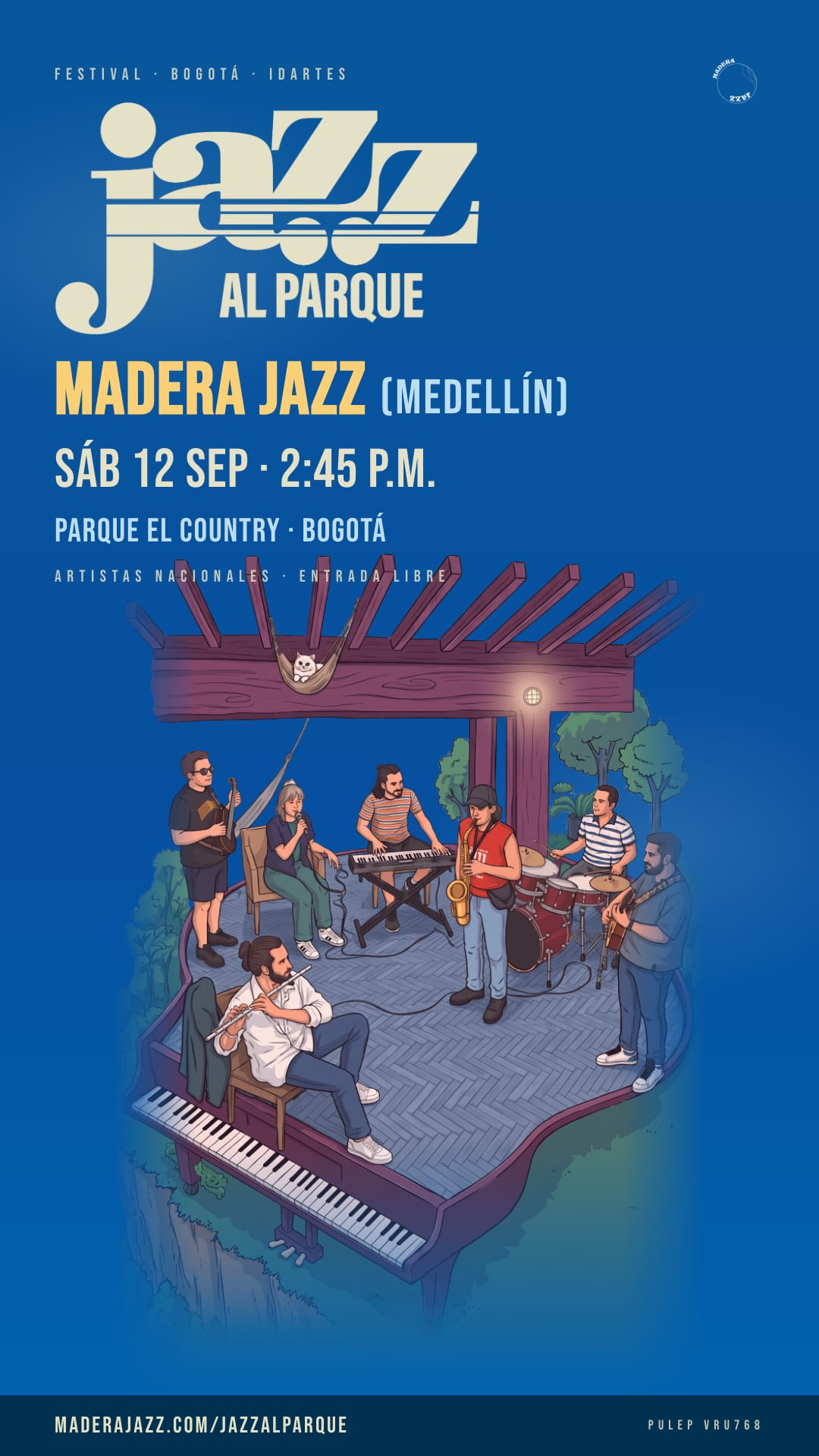 Historia de Instagram: Madera Jazz en Jazz al Parque 2026, sábado 12 de septiembre, 2:45 p.m., Parque El Country