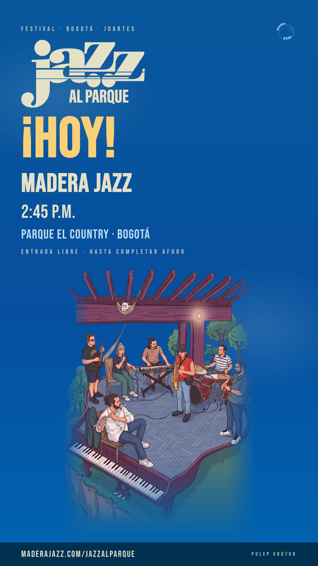 Historia de Instagram: Madera Jazz hoy en Jazz al Parque 2026, 2:45 p.m., Parque El Country