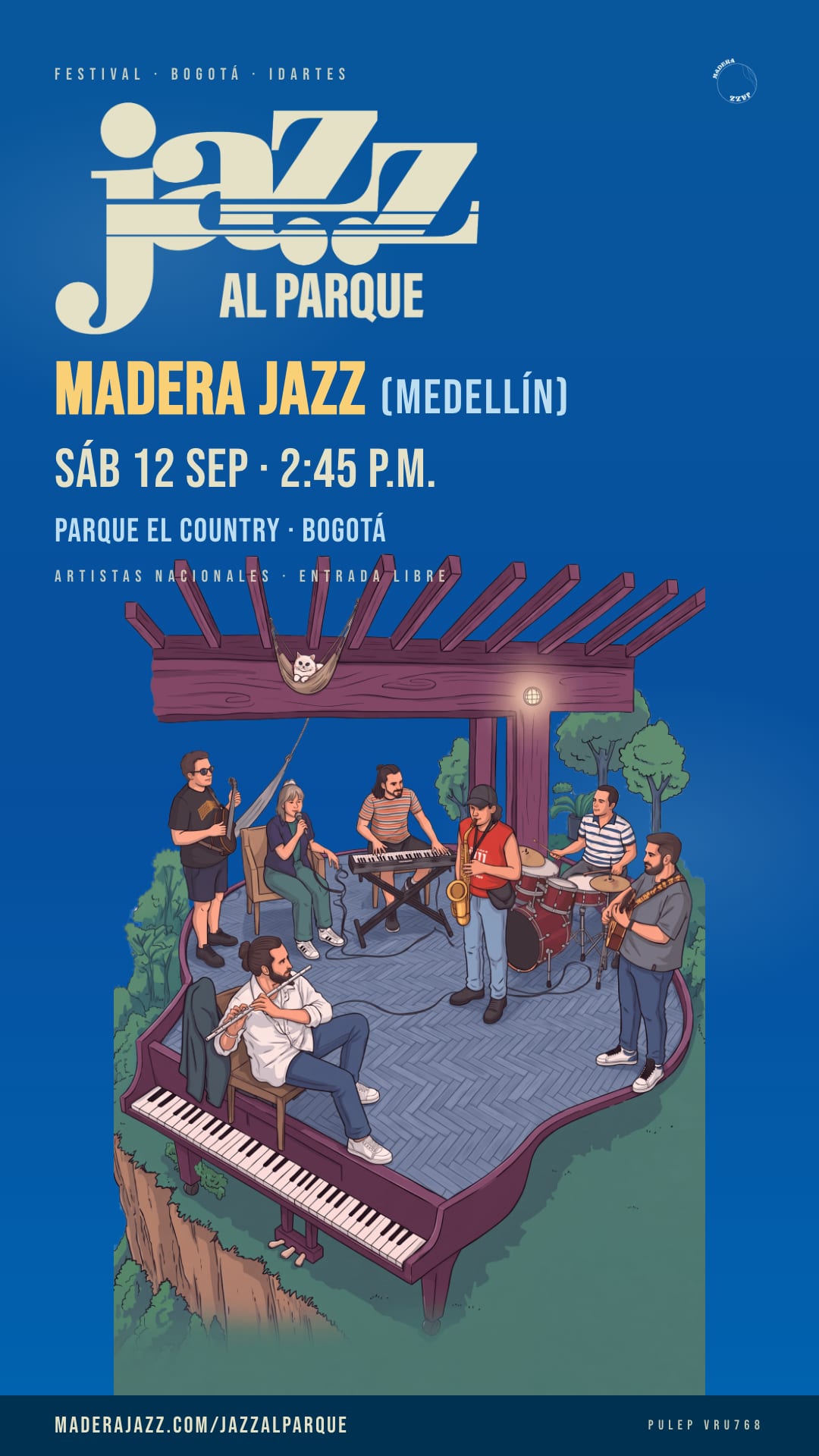 Historia de Instagram: Madera Jazz en Jazz al Parque 2026, sábado 12 de septiembre, 2:45 p.m., Parque El Country